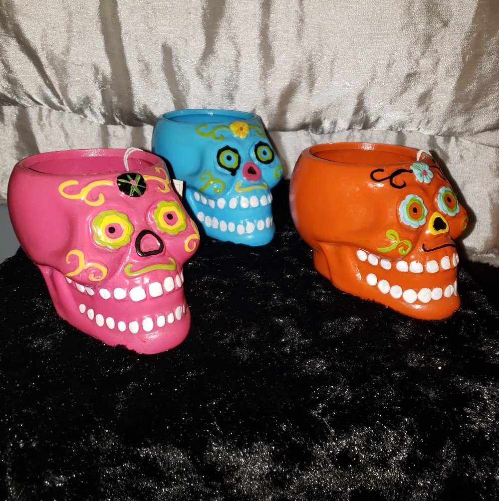 Day Of The Dead Ceramic Flower Pots (3)NWT